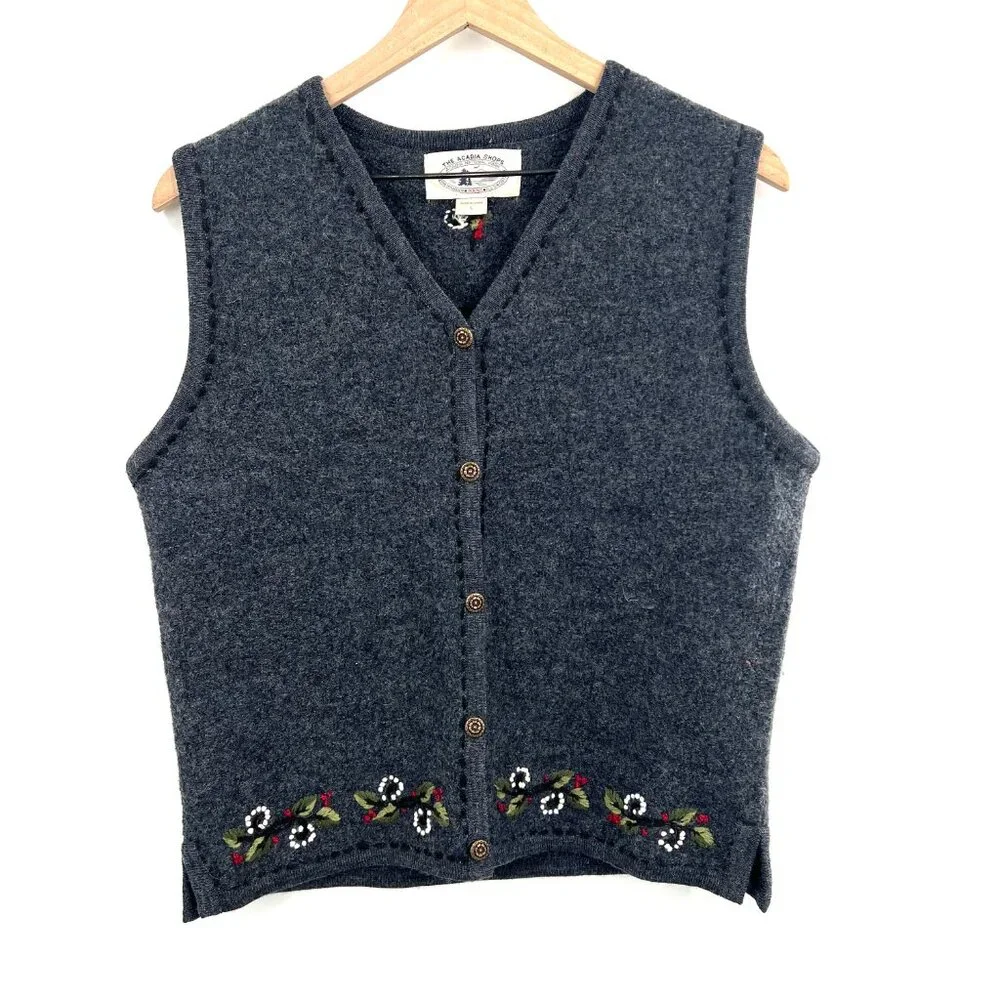 The Acadia Shops national park Bar Harbor Maine 100% wool vest coastal grandma L